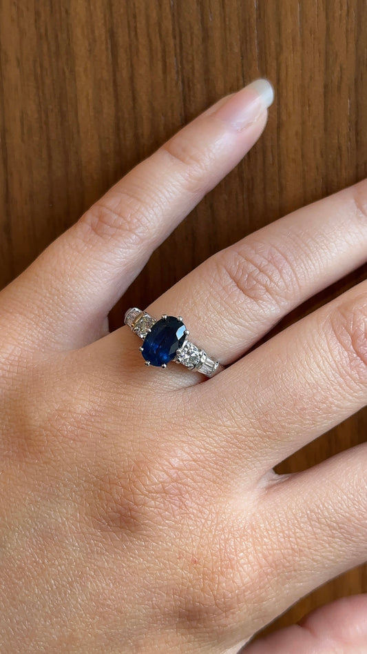 Vintage Oval Blue Sapphire and Diamond Ring
