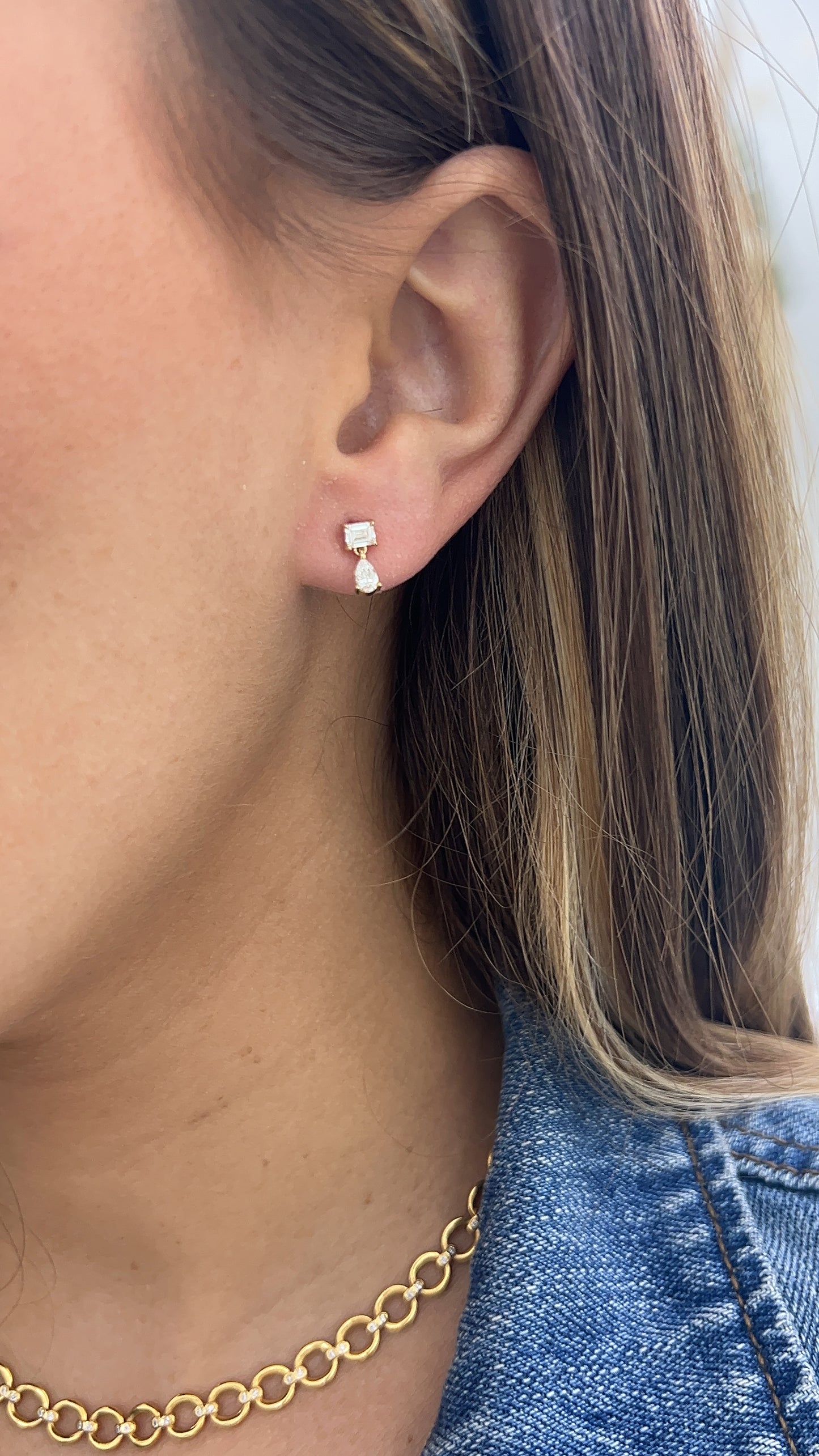 Emerald and Pear Mini Drop Earrings