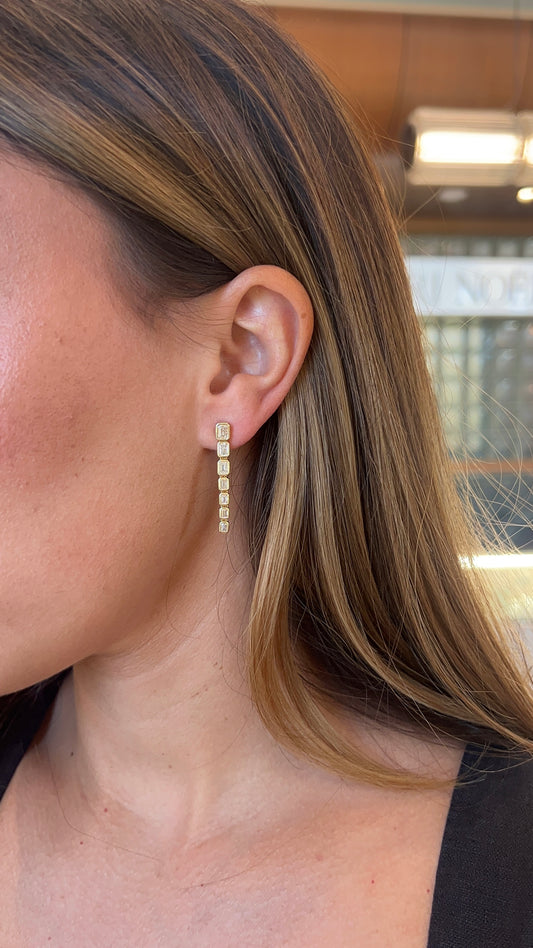Graduated Bezel Emerald Cut Diamond Drops – Henri Noël