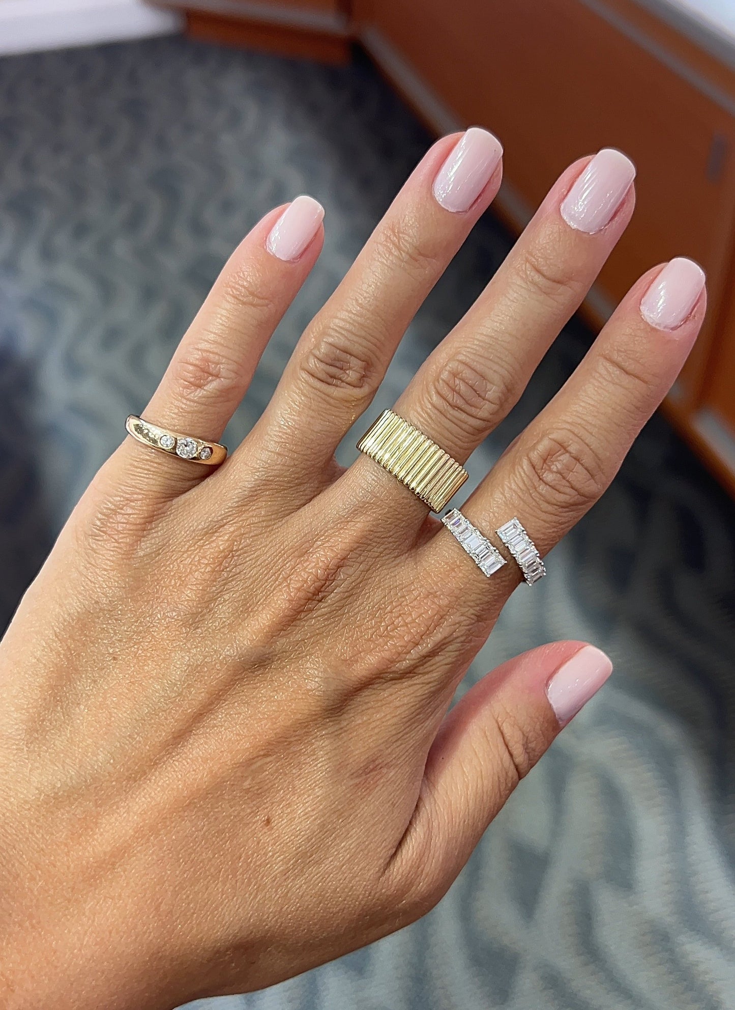 Three Stone Flush Set Pinky Ring