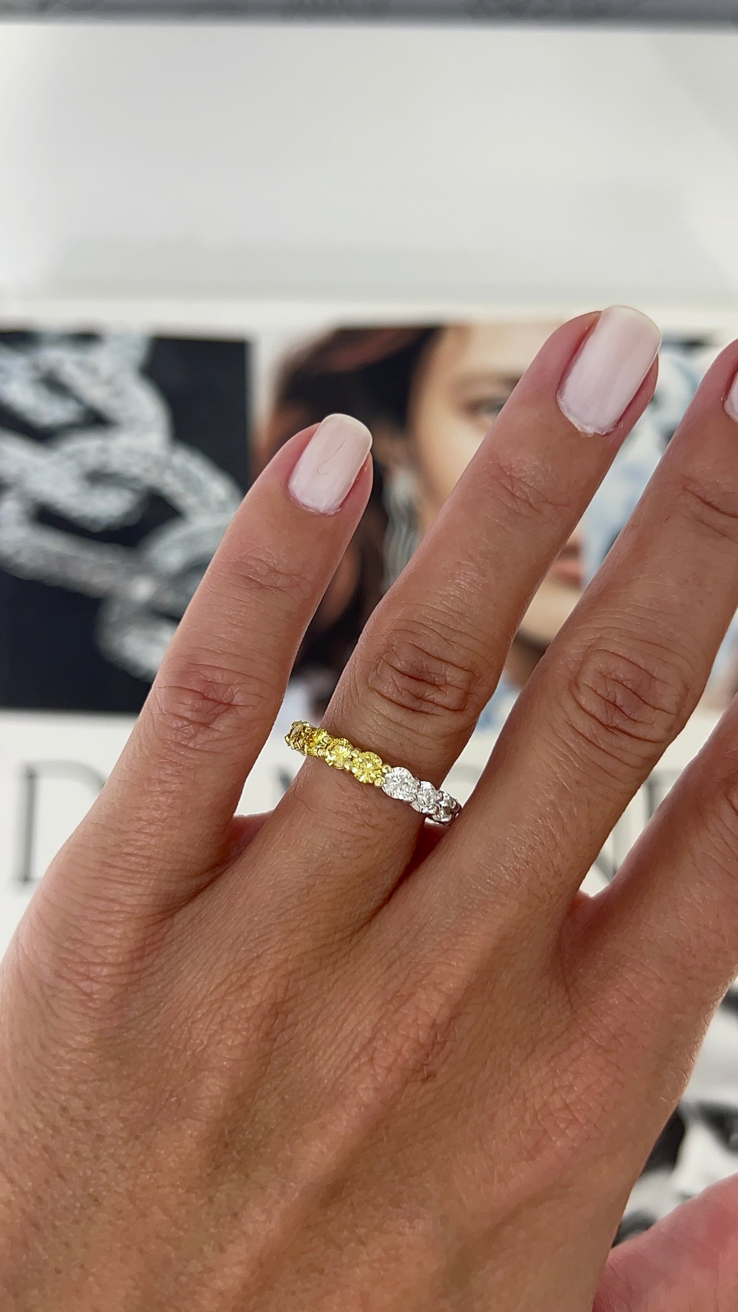 Half Diamond Half Fancy Yellow Diamond Eternity Band