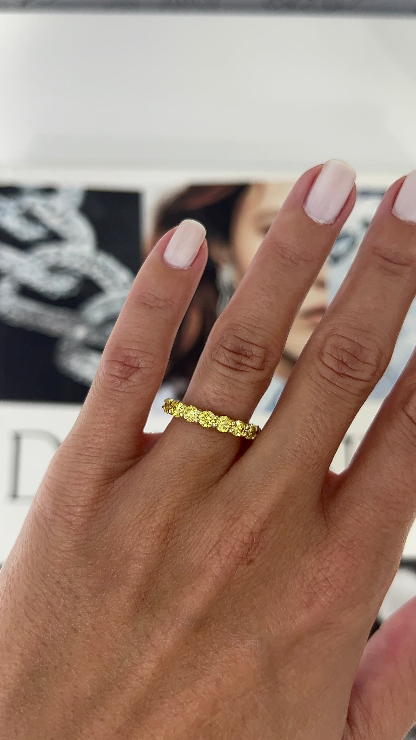 Half Diamond Half Fancy Yellow Diamond Eternity Band