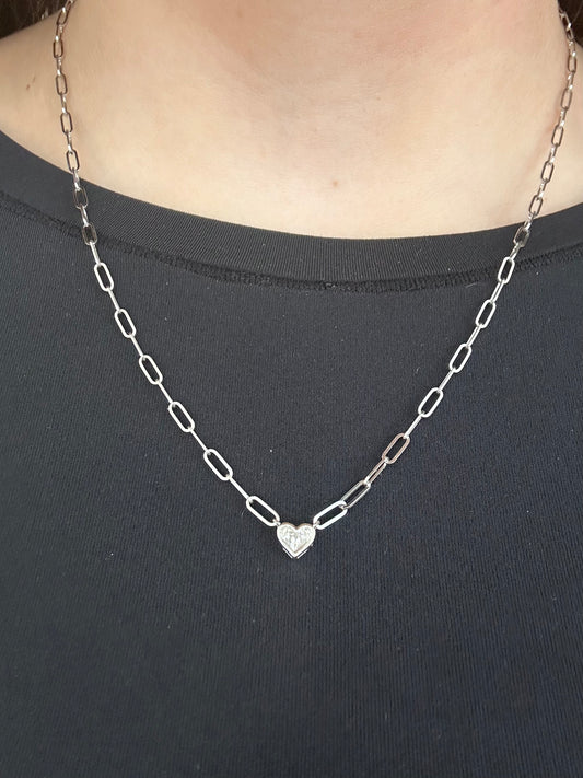 Diamond Heart Paperclip Necklace