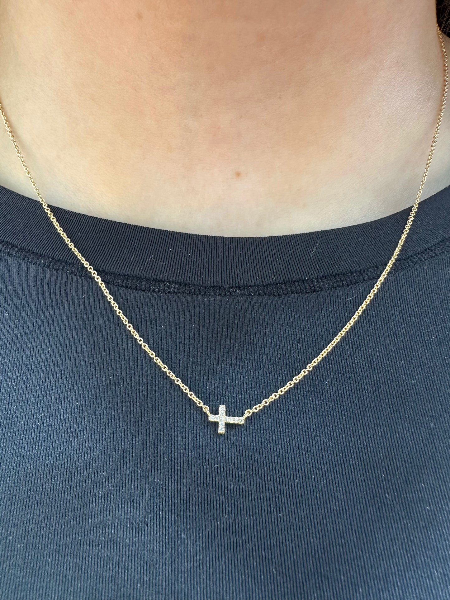 18K Mini Diamond Cross Necklace