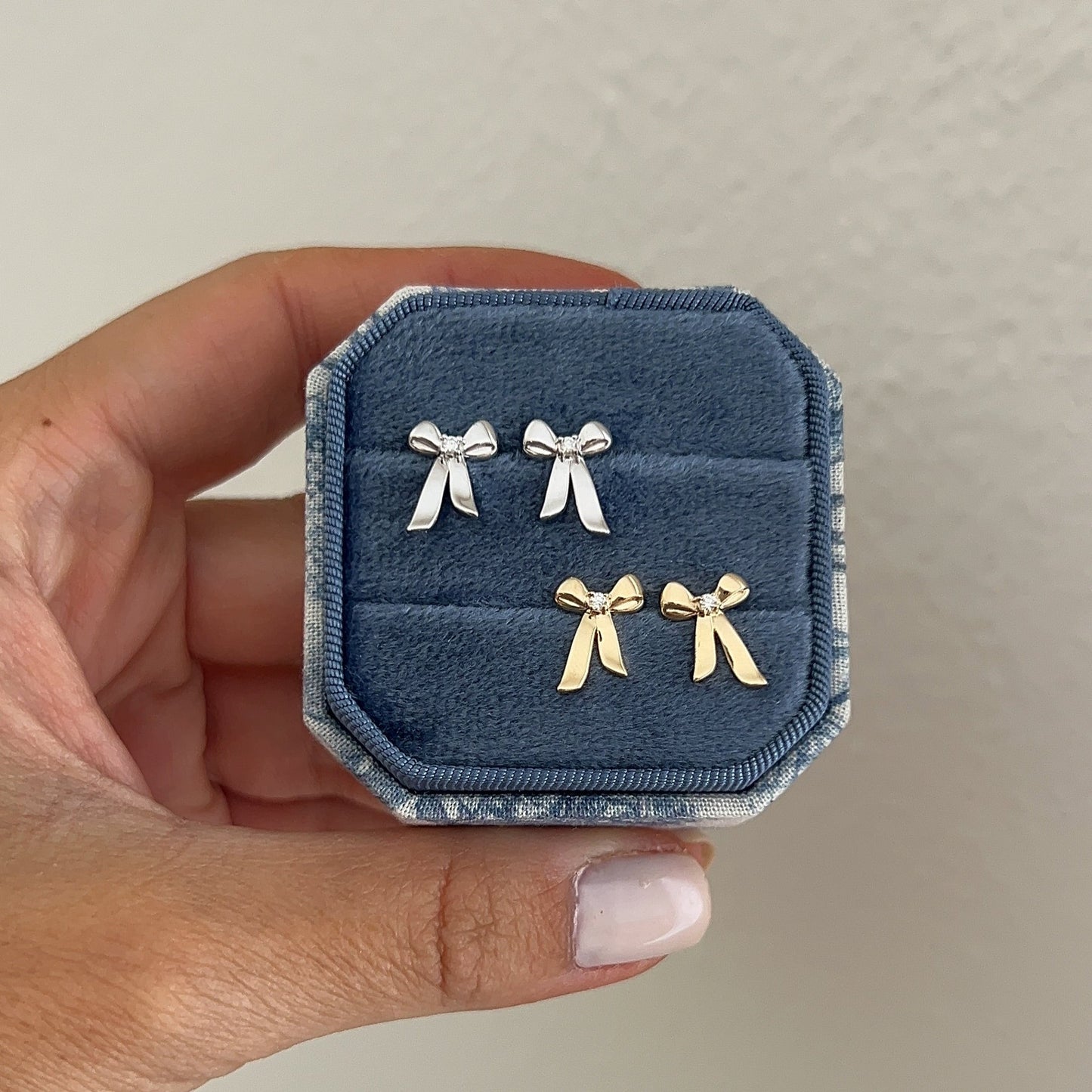 Gold and Diamond Bow Earrings
