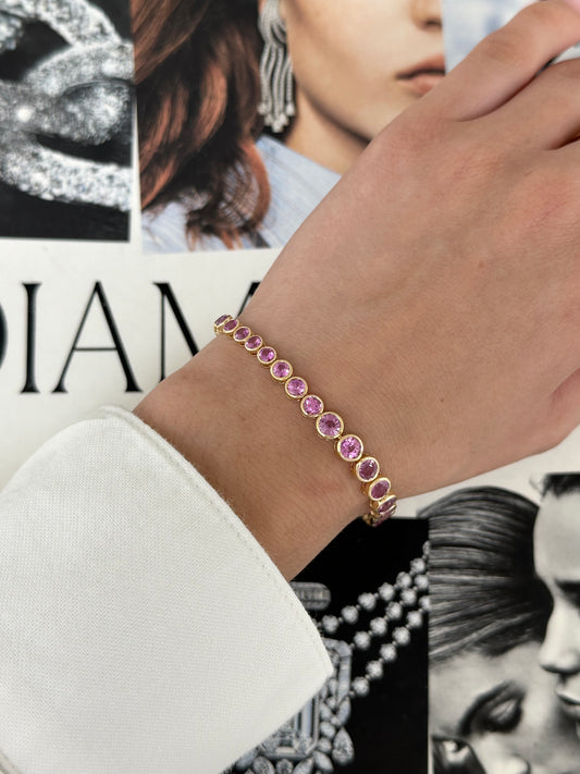 Graduated Bezel Pink Sapphire Tennis Bracelet