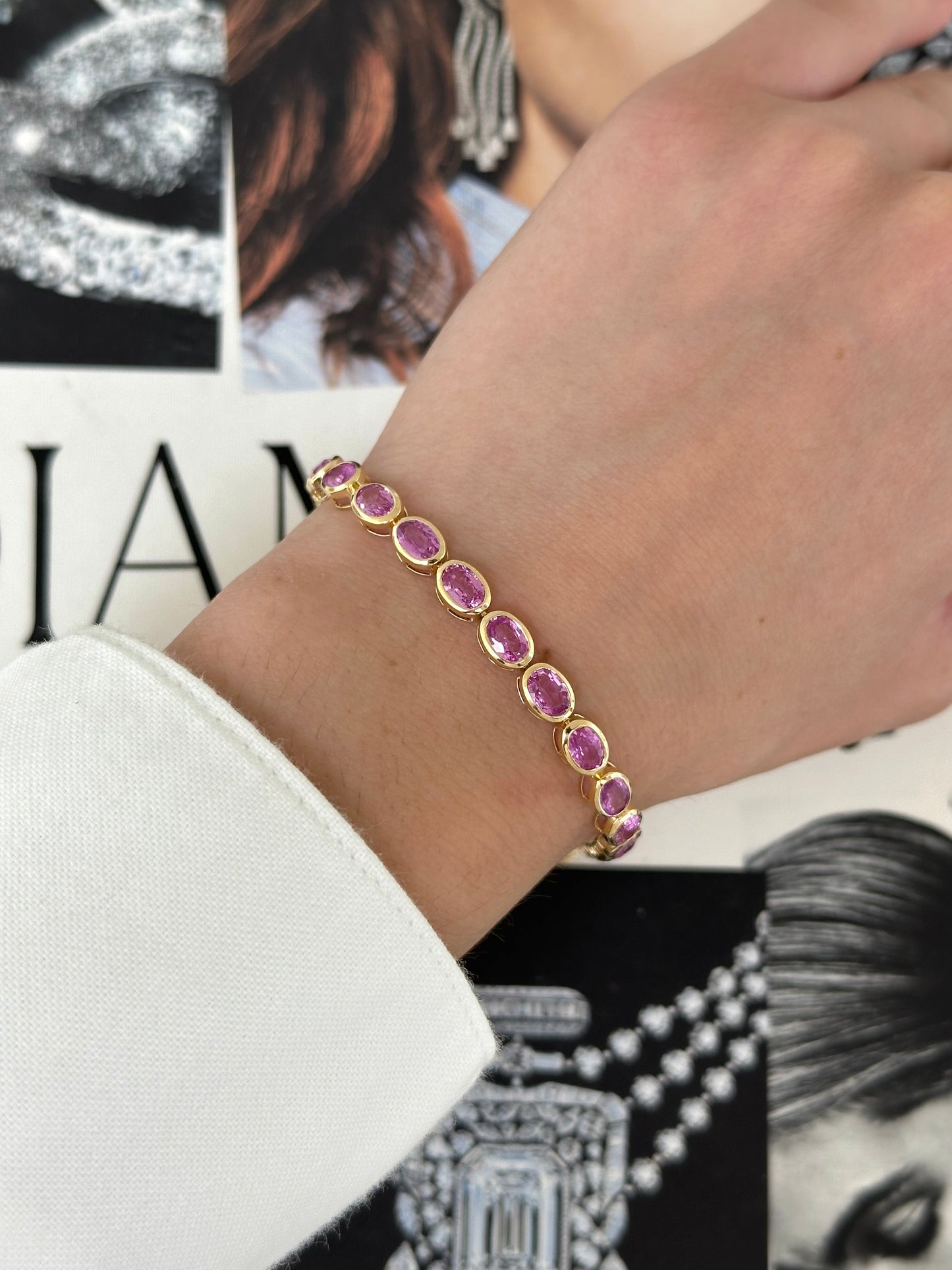 Oval Bezel Pink Sapphire Tennis Bracelet