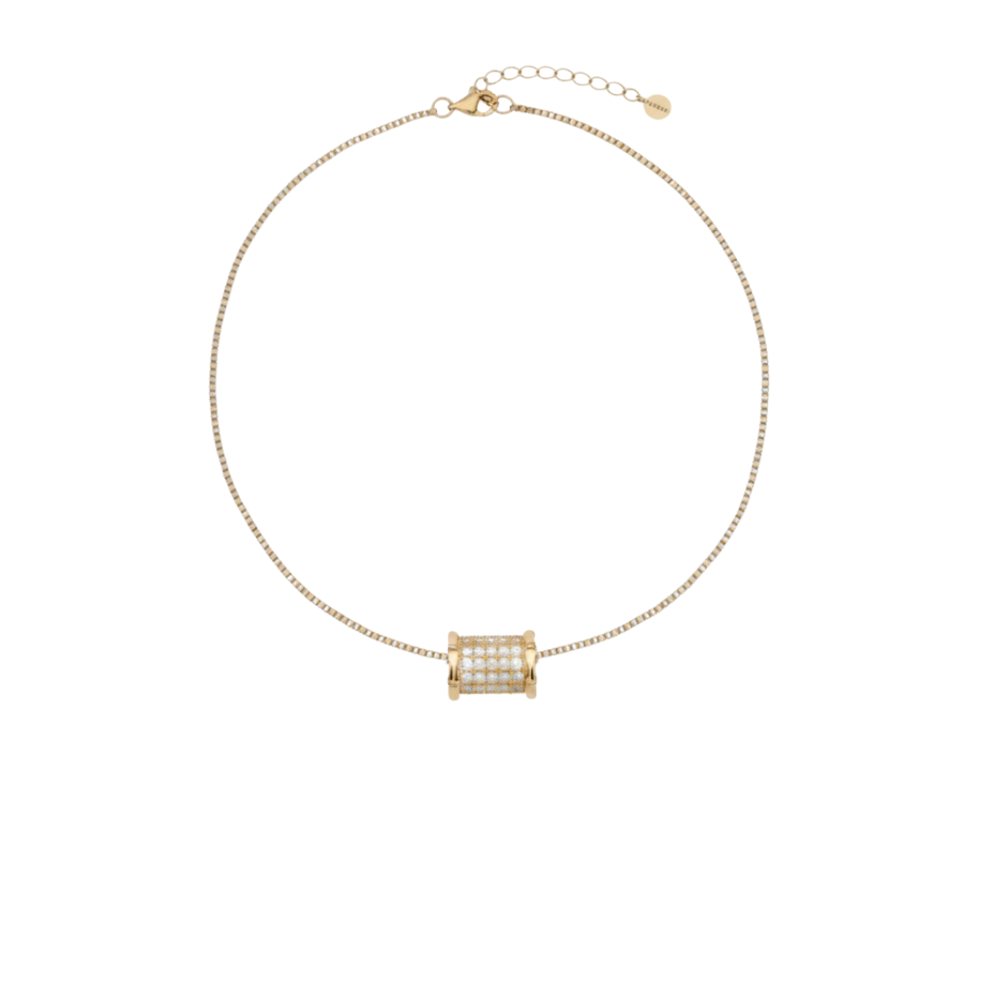 Large Bamboo Diamond Barrel Necklace