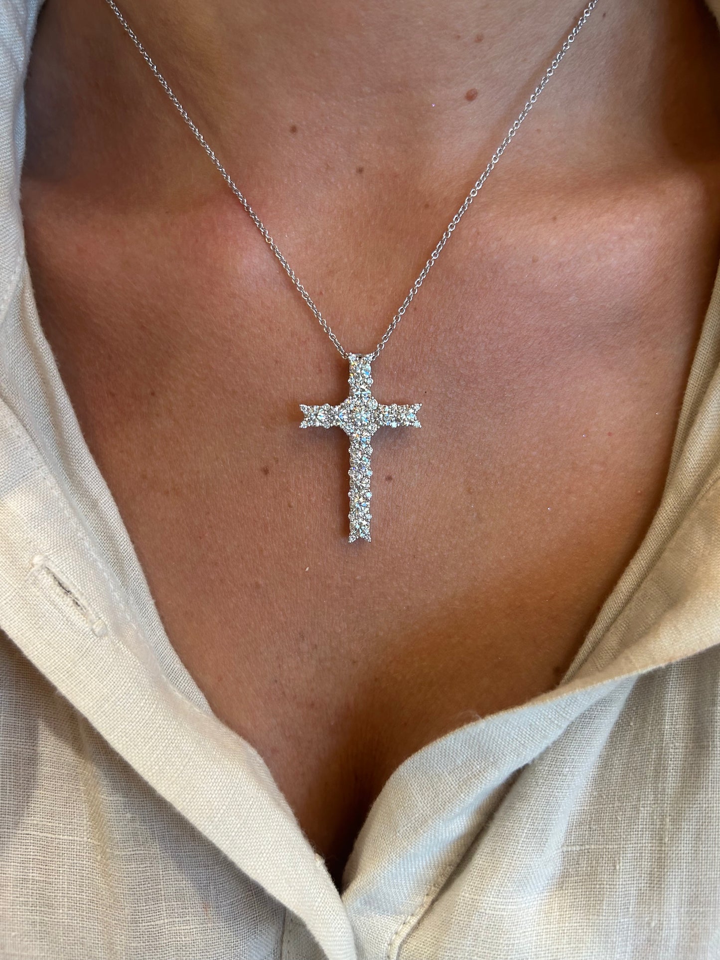 Large Diamond Cross Necklace – Henri Noël