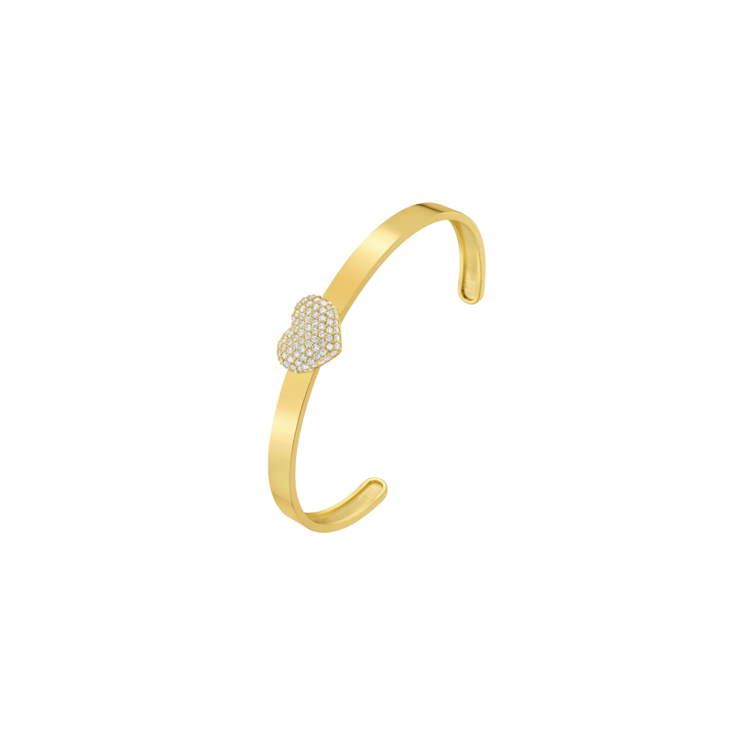 Lionheart- Sweetheart Puffed Diamond Heart Cuff Bangle