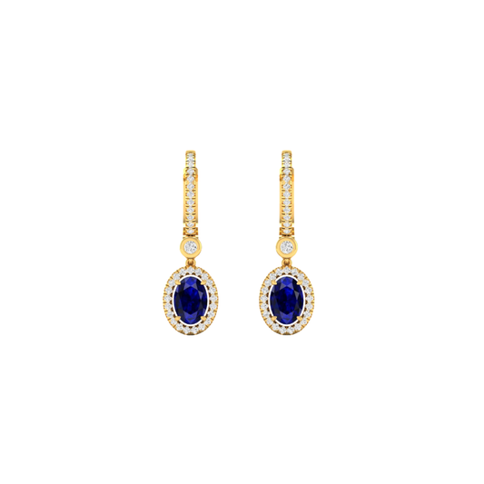 Oval Blue Sapphire and Diamond Drop Hoops – Henri Noël