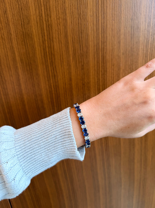 Oval Blue Sapphire and Diamond Tennis Bracelet