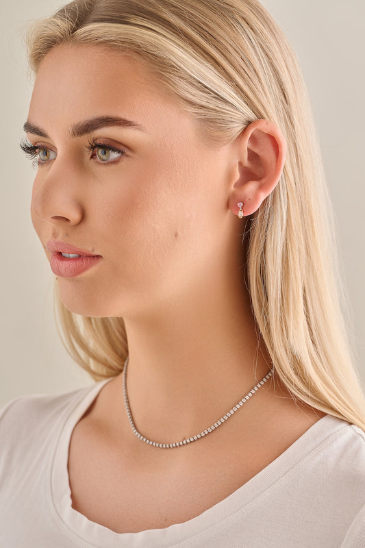 Oval Diamond and Pink Sapphire Drop Studs – Henri Noël