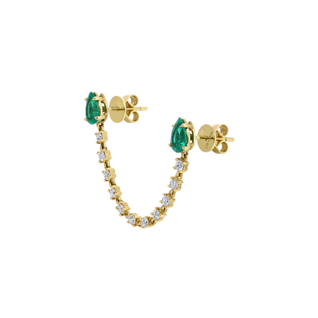Pear Emerald & Round Diamond Jump Rope Earrings