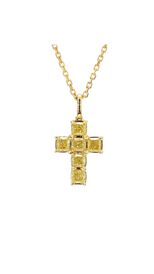 Yellow Diamond Cross Necklace