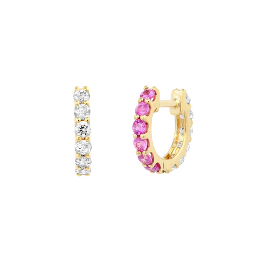 Half Diamond Half Gemstone Huggies