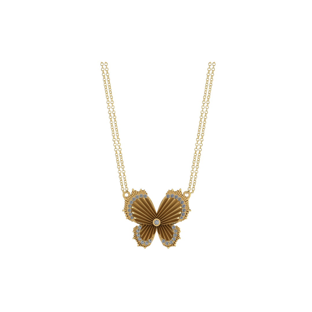 Diamond Fluted Butterfly Necklace