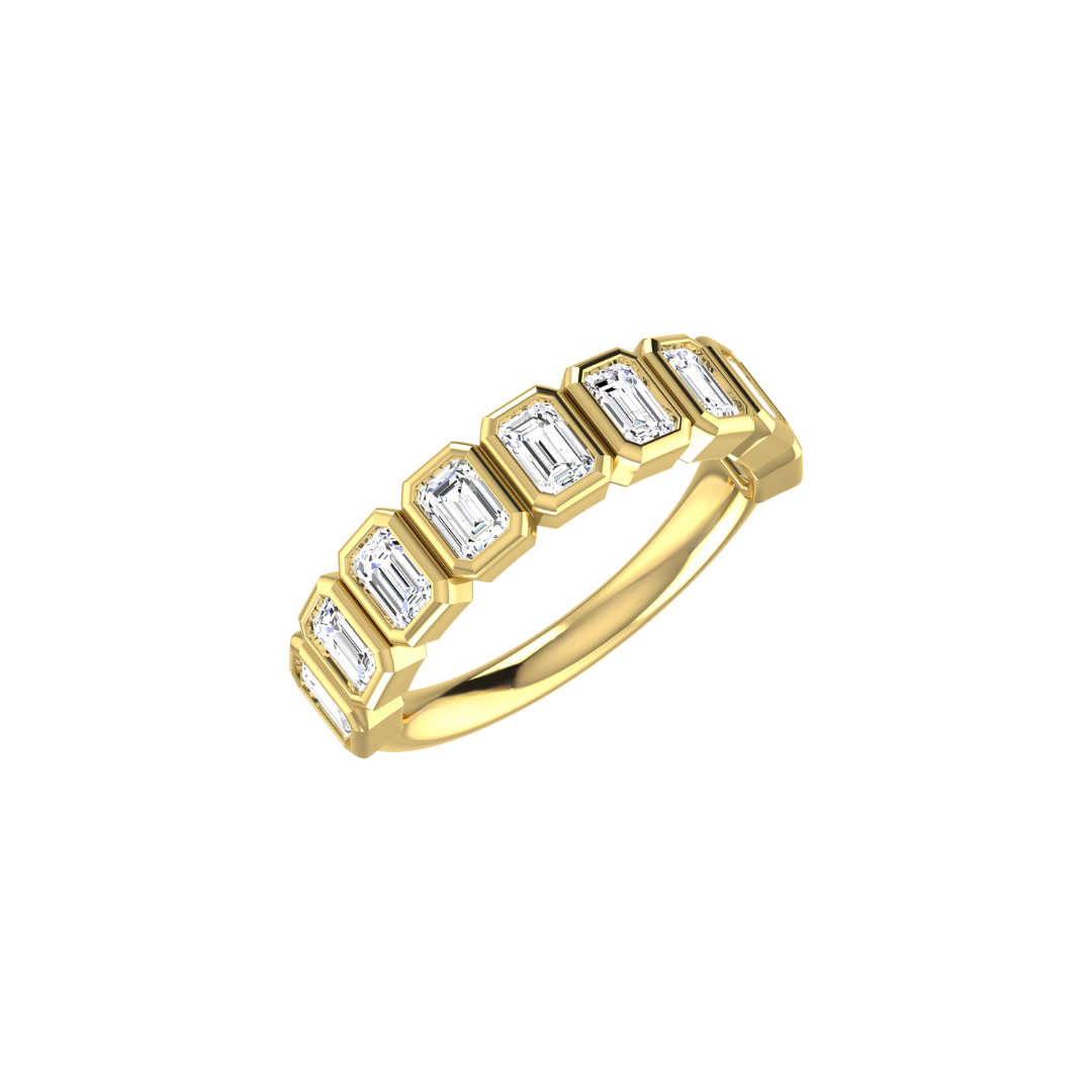 Bezel Emerald Half Diamond Band