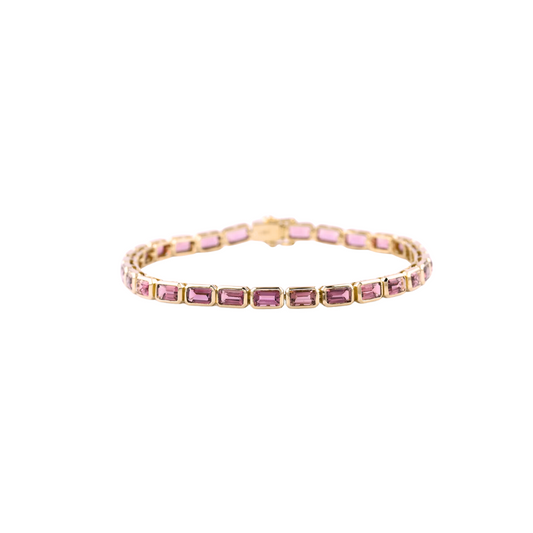 Bezel Pink Sapphire Emerald Tennis Bracelet