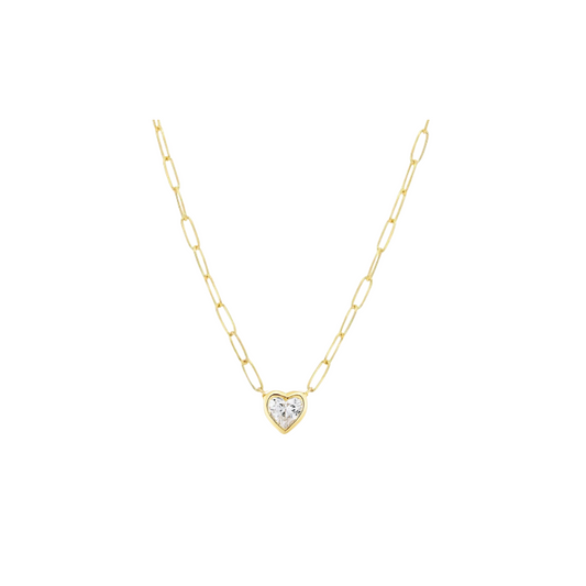 Diamond Heart Paperclip Necklace