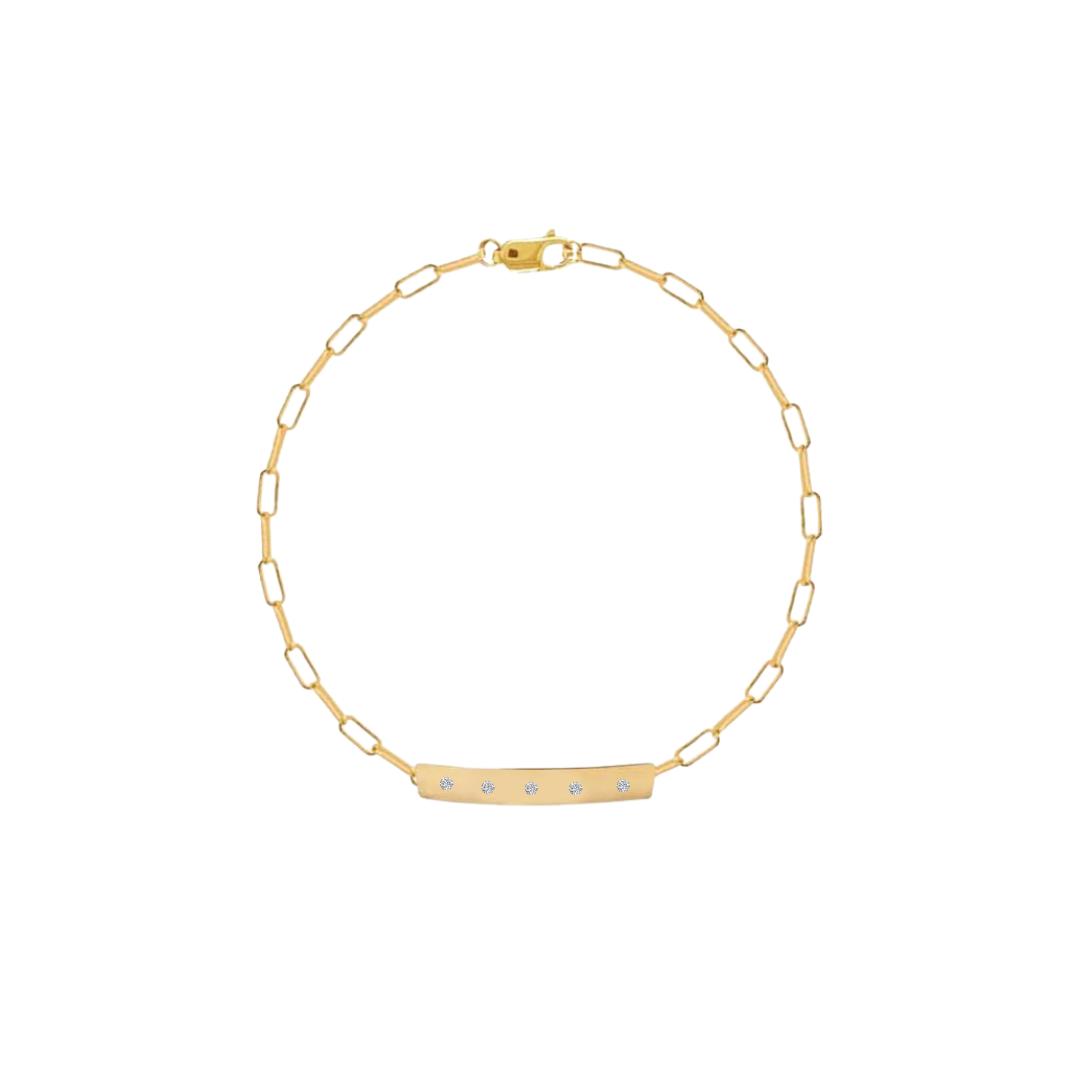 Flush Set Diamond Bar Paperclip Bracelet