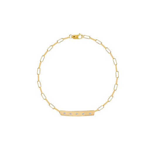 Flush Set Diamond Bar Paperclip Bracelet
