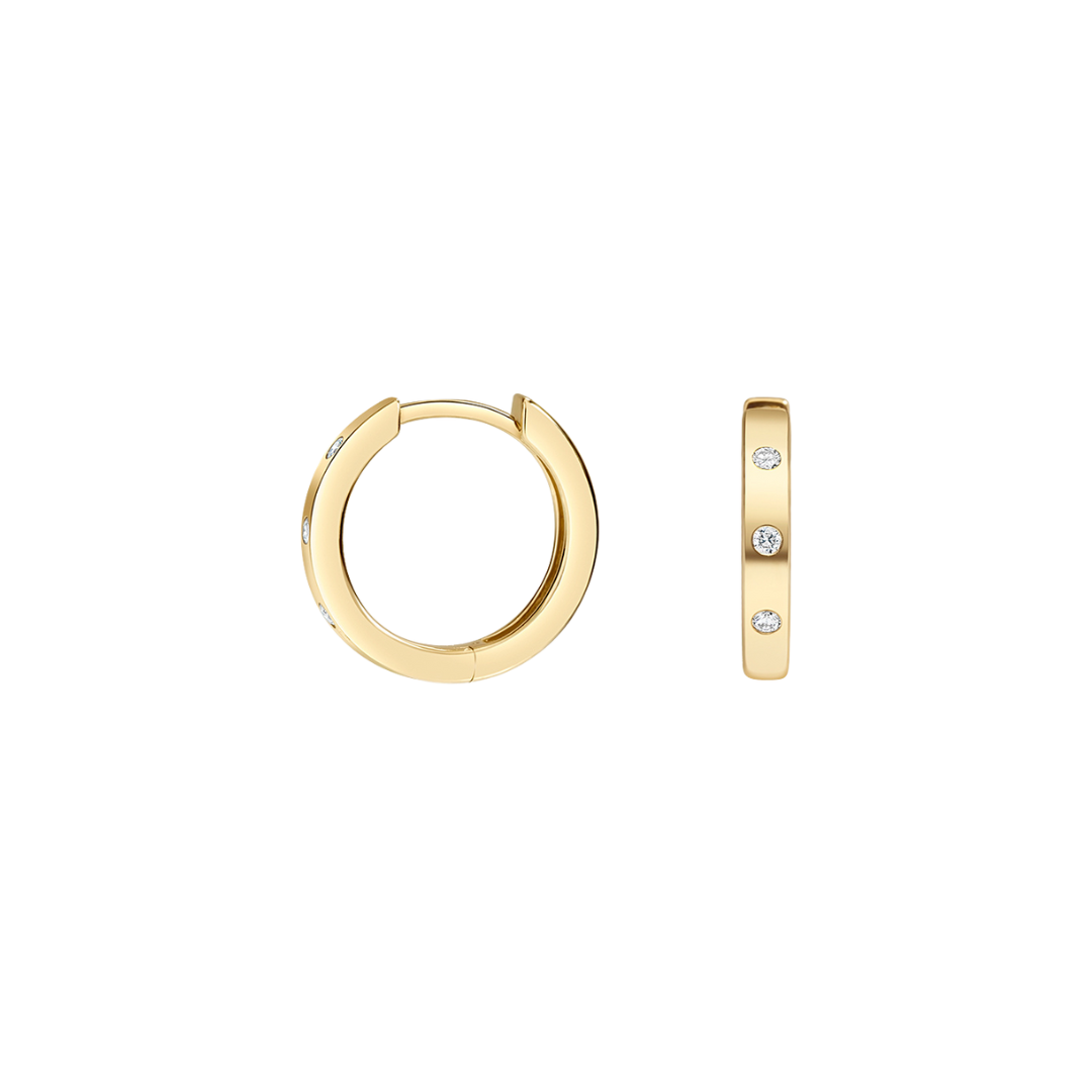 18k Gold Flush Set Huggies