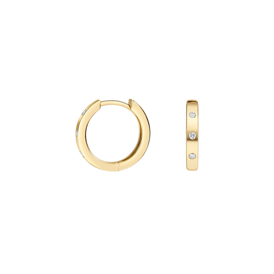 18k Gold Flush Set Huggies