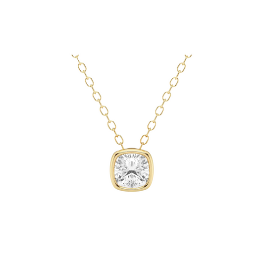 Bezel Cushion Diamond Necklace