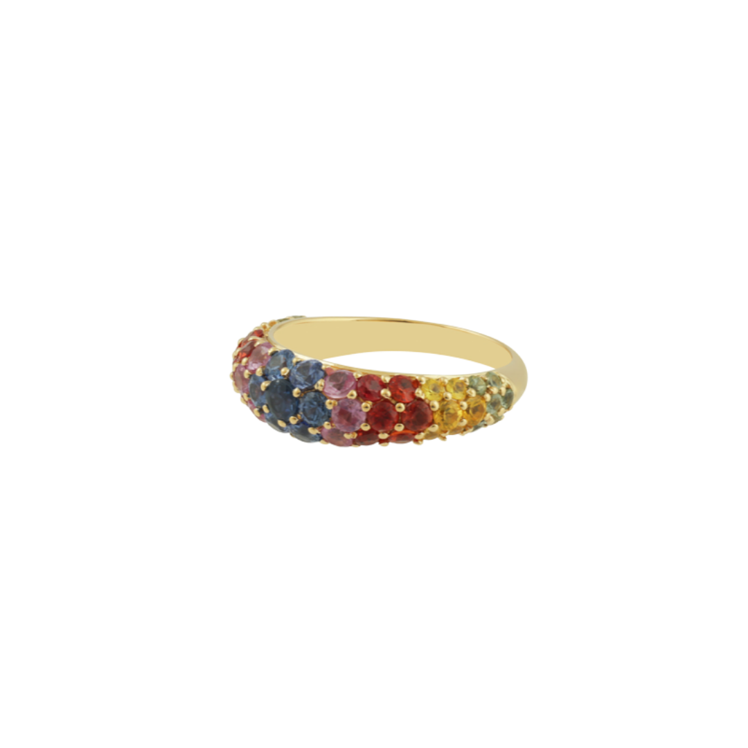 Rainbow Pavė Dome Ring