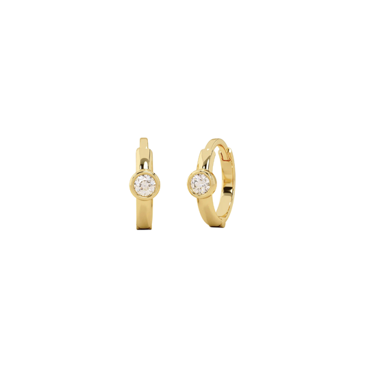 Round Diamond Bezel Huggies – Henri Noël