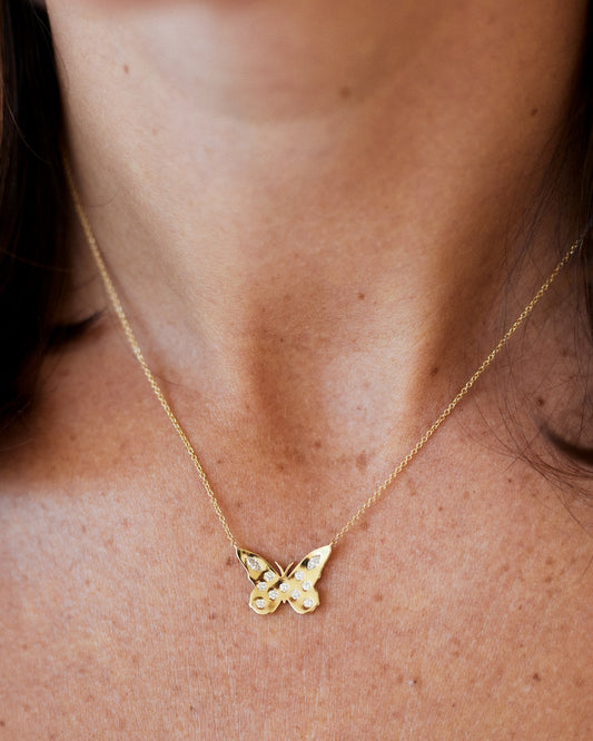 Flush Set Diamond Butterfly Necklace