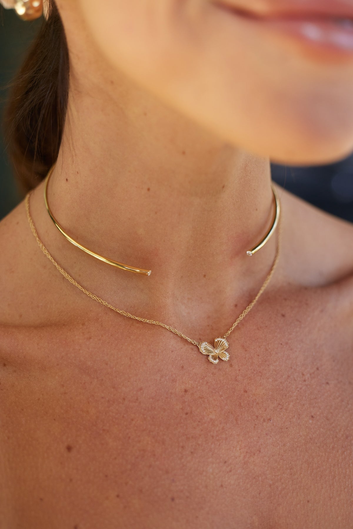 Diamond Fluted Butterfly Necklace