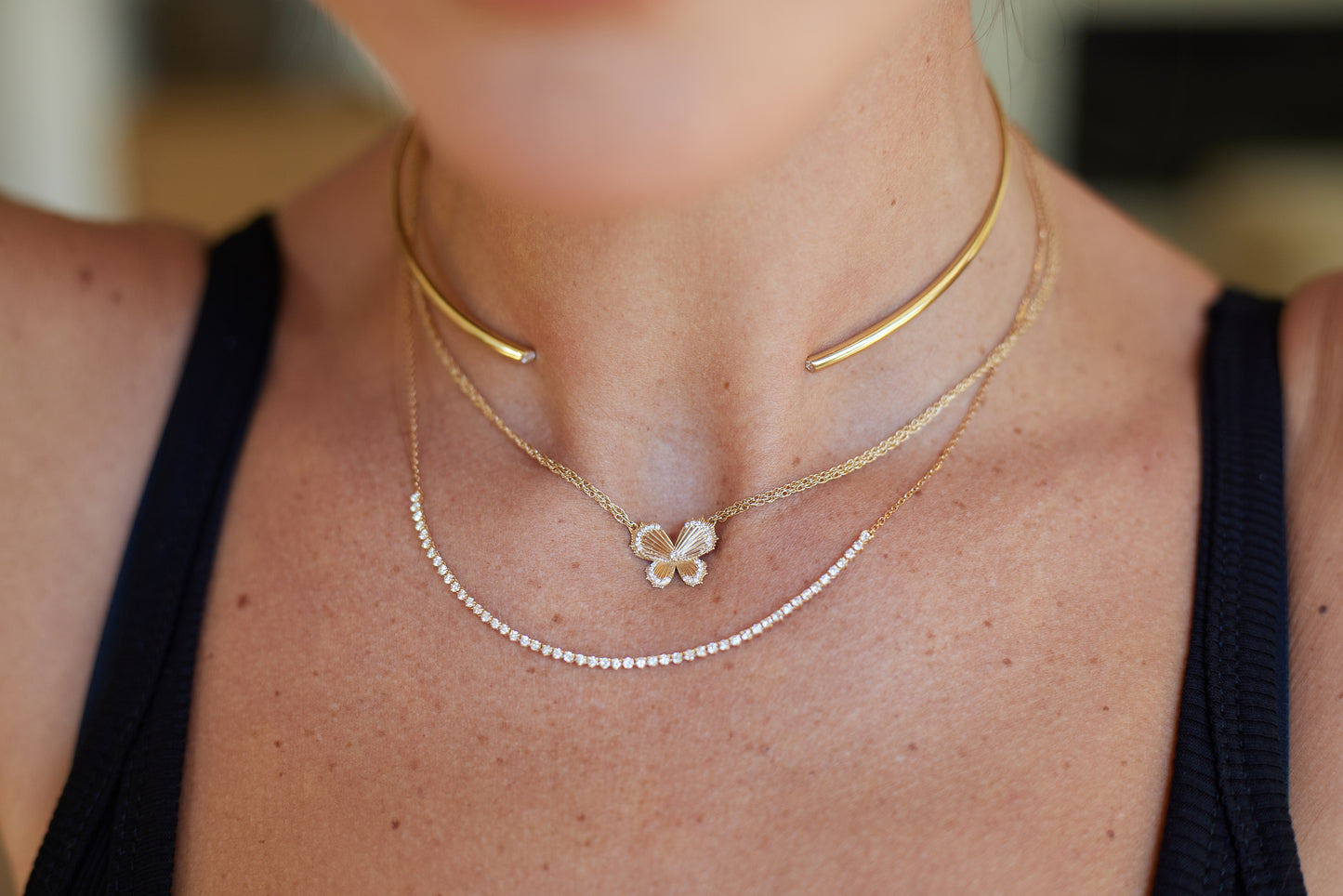 Diamond Fluted Butterfly Necklace