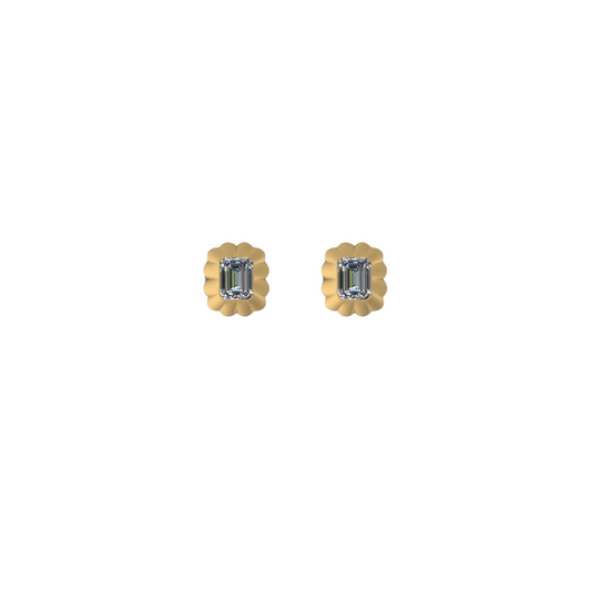 Scalloped Emerald Diamond Studs – Henri Noël