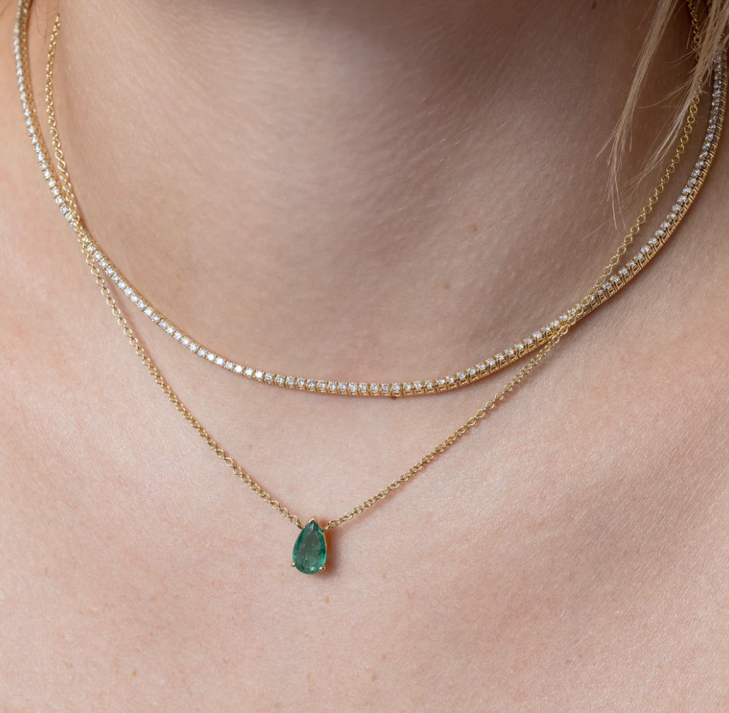 Prong Set Emerald Pear-Cut Necklace