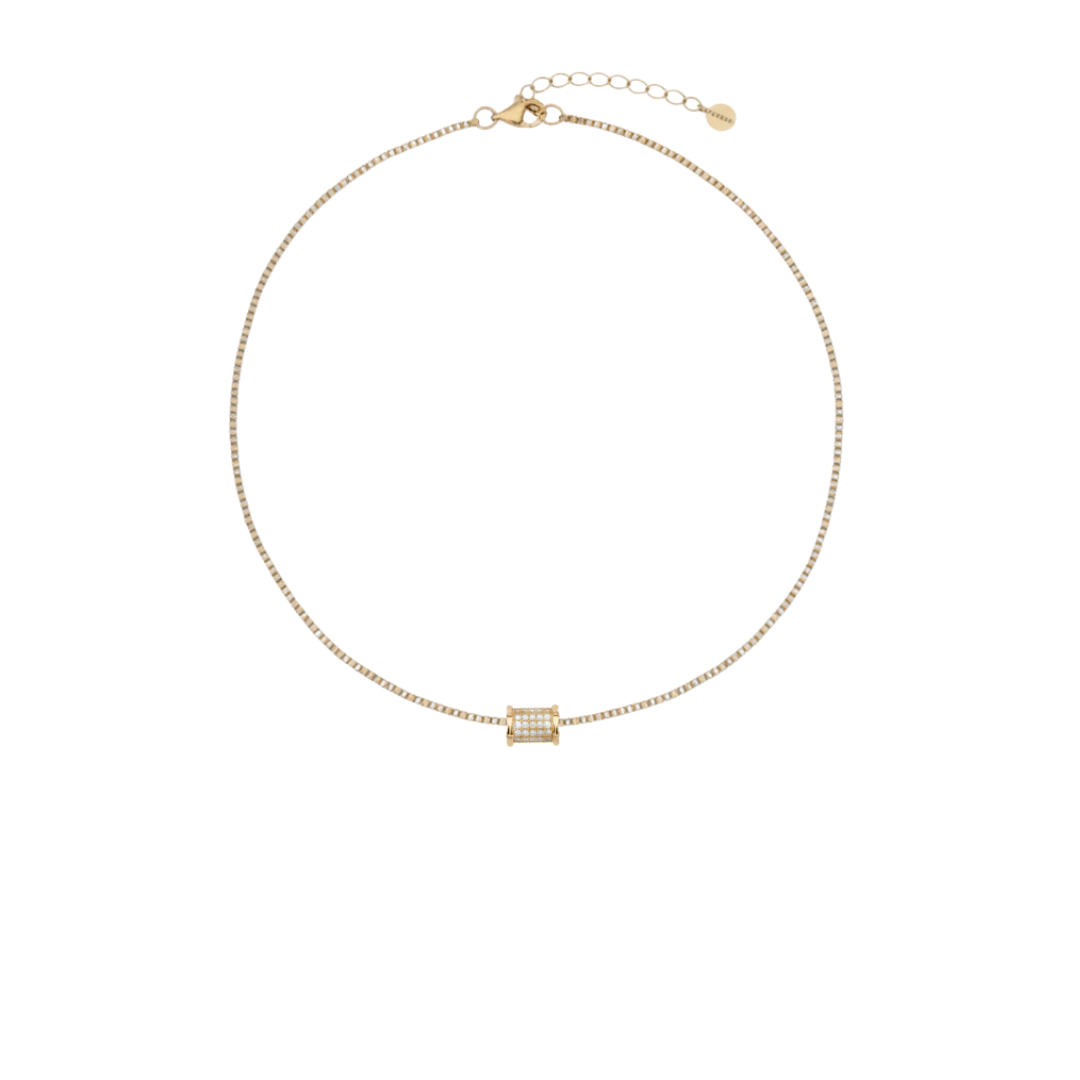 Mini Bamboo Diamond Barrel Necklace
