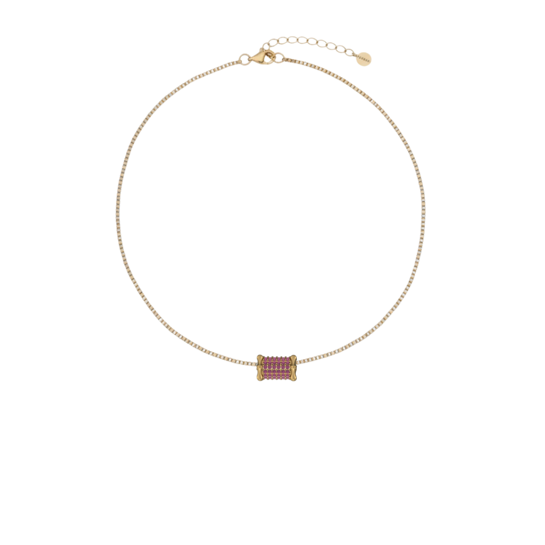 Mini Bamboo Blue Sapphire Barrel Necklace