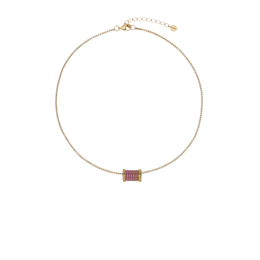 Mini Bamboo Pink Sapphire Barrel Necklace