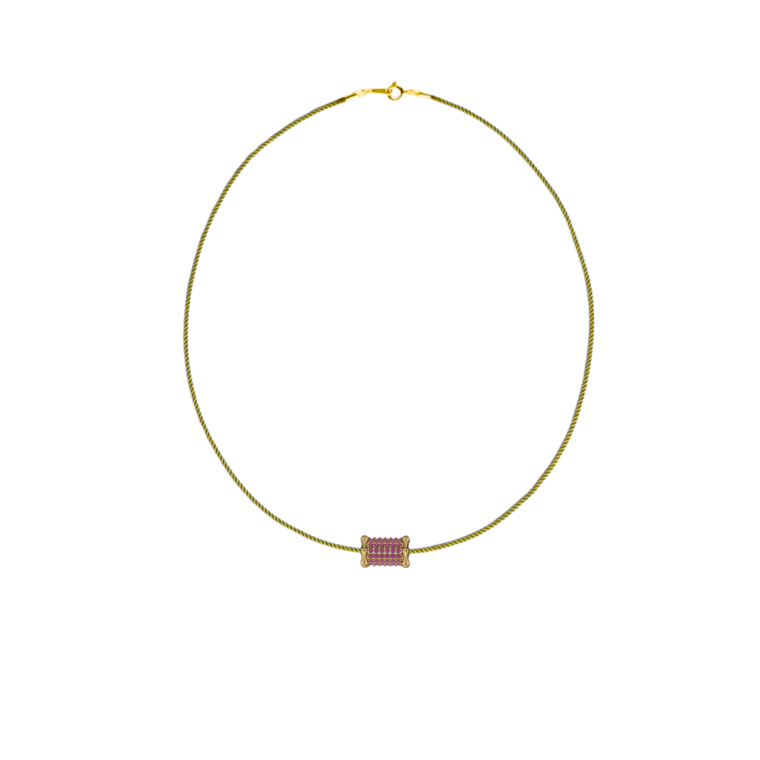 Mini Bamboo Pink Sapphire Barrel Necklace