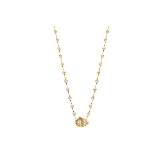 Spaced Diamond Necklace with Bezel Pear Diamond Center