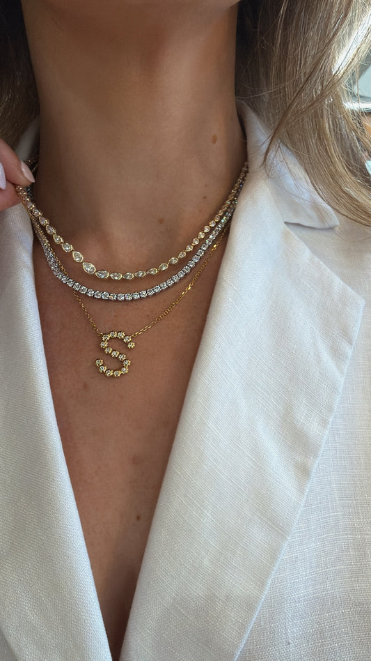 Scalloped Bezel Diamond Initial Necklace