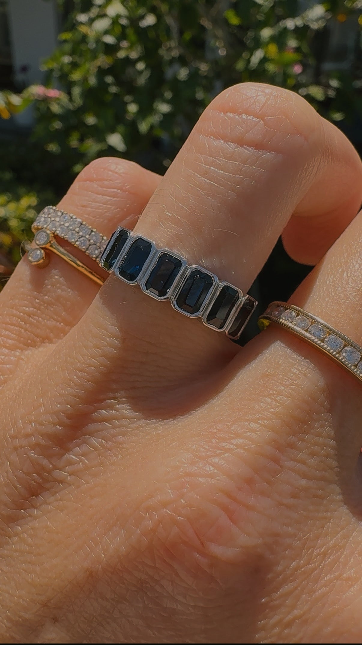 Emerald Cut Gemstone Bezel Eternity Band