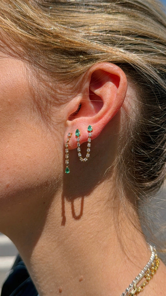 Pear Emerald & Round Diamond Jump Rope Earrings