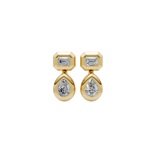 Thick Bezel Emerald-Cut and Pear Diamond Studs