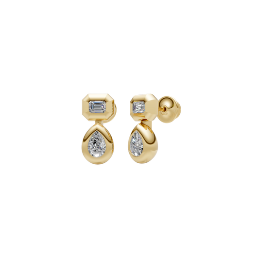 Thick Bezel Emerald-Cut and Pear Diamond Studs