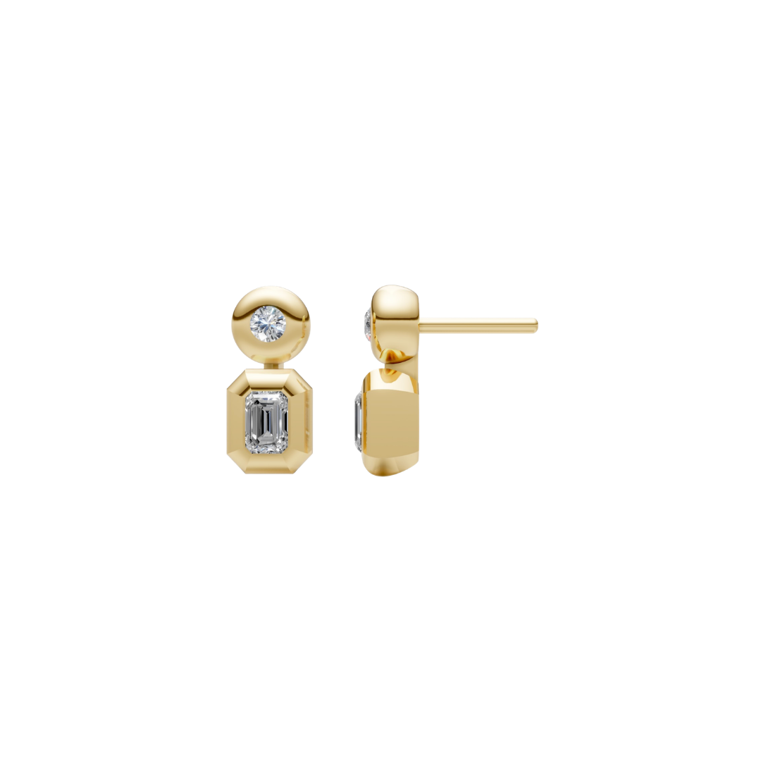 Thick Bezel Round and Emerald-Cut Diamond Studs – Henri Noël