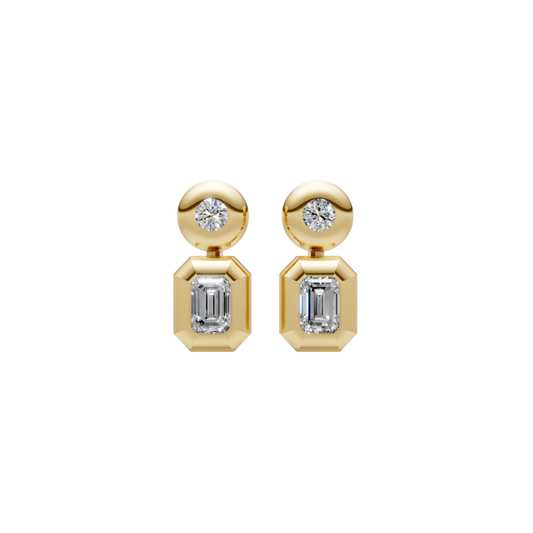 Thick Bezel Round and Emerald-Cut Diamond Studs