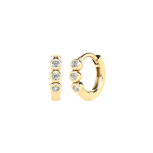 Triple Round Bezel Diamond Huggies – Henri Noël