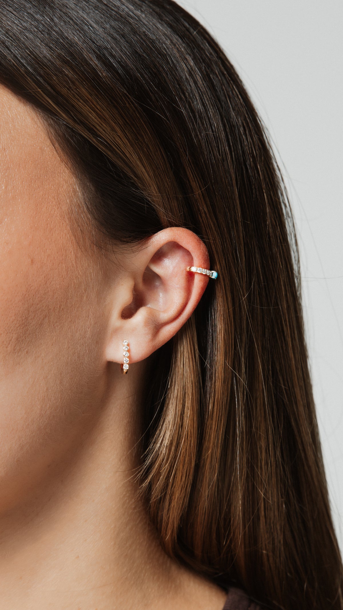 Turquoise and Diamond Ear Cuff